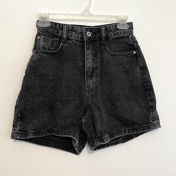 ZARA Basic Z1975 Mom Fit High Waist Shorts Black High Waisted Denim Jean 90s Y2K - Picture 2 of 16
